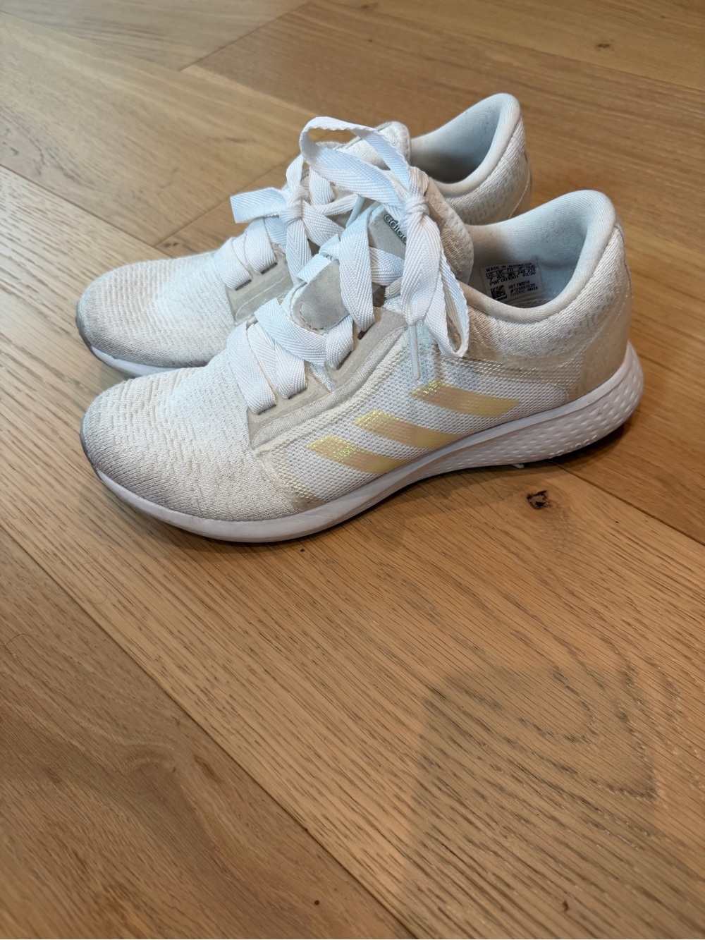 Adidas Women’s White Running Sneakers with iridescent stripes